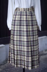 チェック柄 緑×紫 プリーツスカート w67cm[18155]