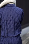 画像6: 無地 ネイビー 長袖 レトロワンピース プリーツスカート レギュラーカラー リボン[18008]