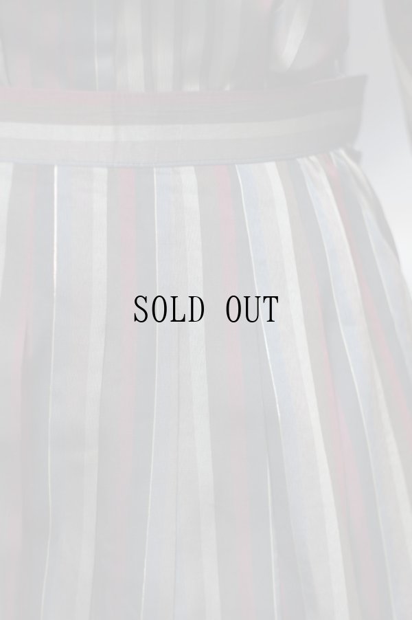 画像13: ストライプ柄 黒系×グレー×赤 セットアップ 長袖 ノーカラー 比翼 [18166]