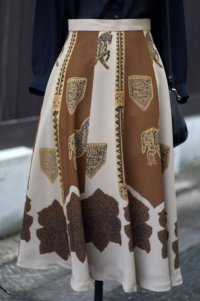 エスニック模様 ブラウン フレア スカート w/65cm[18284]