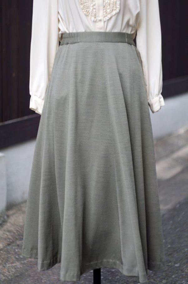 画像1: 無地 緑系 スカート フレア w61cm [18226]