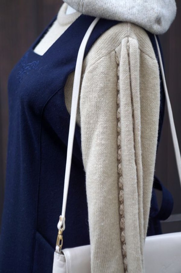 画像8: "ピエールカルダン" 無地 ネイビー ウール ジャンパースカート ポケット 刺繍[18013]