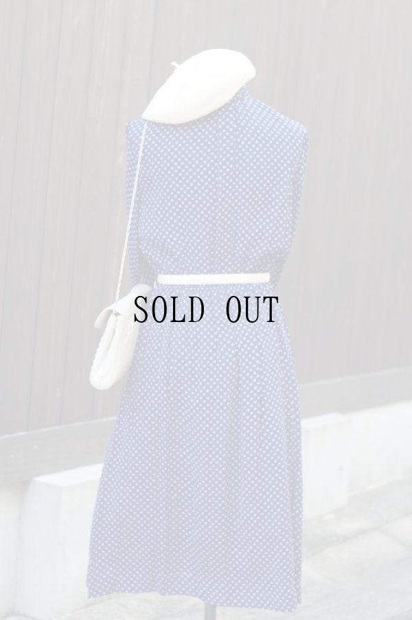 画像5: 花柄 ネイビー 長袖 レトロワンピース バンドカラー[18288]