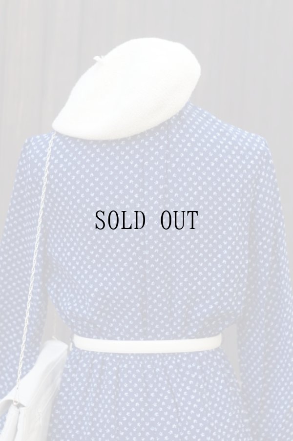 画像6: 花柄 ネイビー 長袖 レトロワンピース バンドカラー[18288]