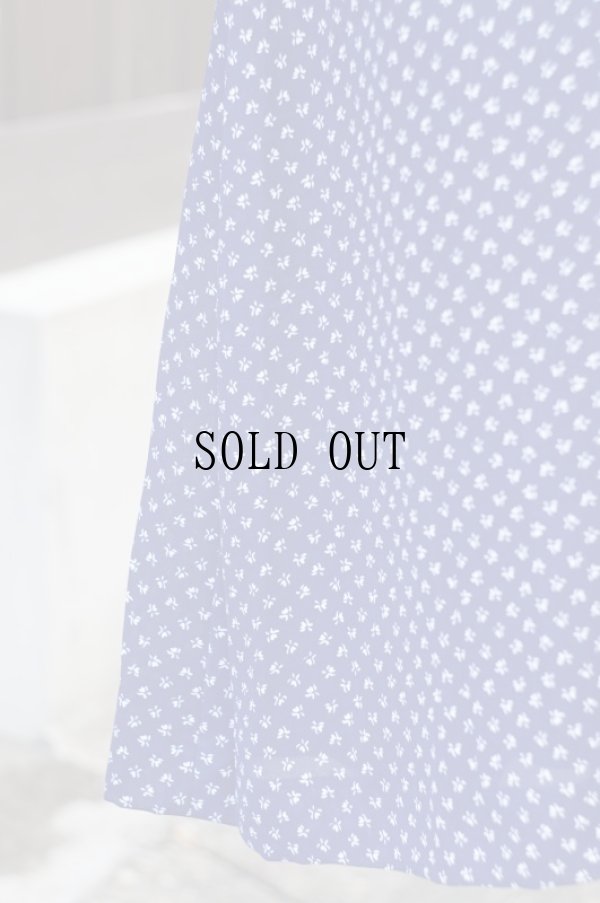 画像7: 花柄 ネイビー 長袖 レトロワンピース バンドカラー[18288]