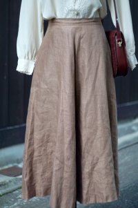 ”ROBERT CHAYENKO”無地 ブラウン リネン フレア スカート w/70cm[18340]