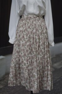 花柄 グレー×グリーン ギャザー スカート w/61cm[18353]