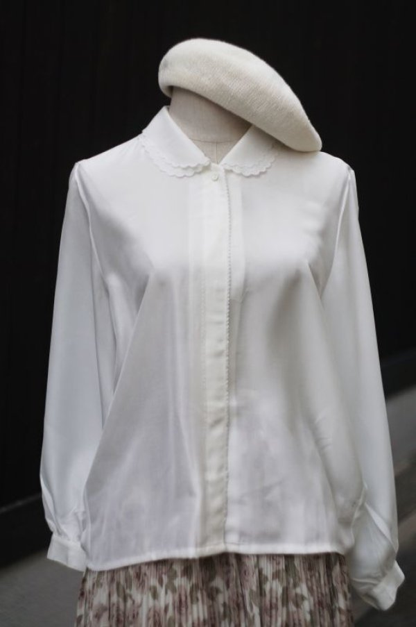 画像5: 無地 白 ブラウス 長袖 ダブルレースカラー 比翼[18354]