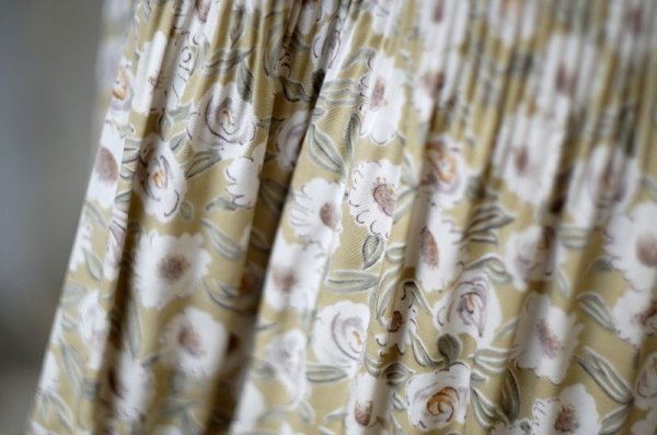 画像5: 花柄 グリーン×白 ギャザー スカート w/70cm[18356]