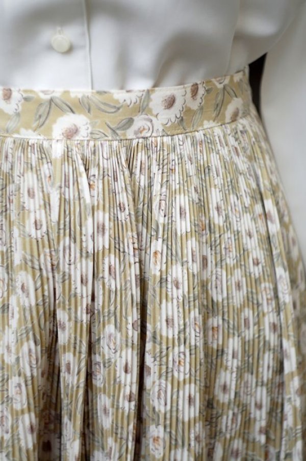 画像4: 花柄 グリーン×白 ギャザー スカート w/70cm[18356]
