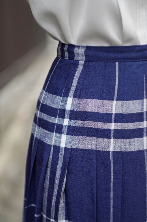 画像2: チェック柄 ネイビー×白 プリーツ スカート w/70cm[18373]