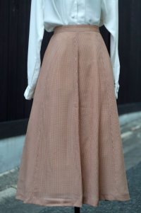 チェック柄 オレンジ×白 フレア スカート w/70cm[18374]