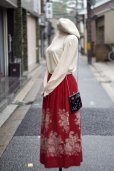 画像3: 花柄 赤 フレア スカート w/63cm[18399]