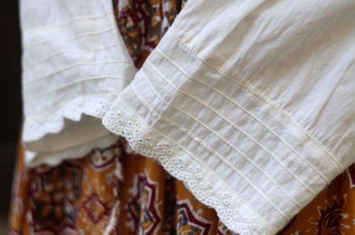 他の写真2: 無地 白 ブラウス 長袖 オープンカラー 刺繍[18421]