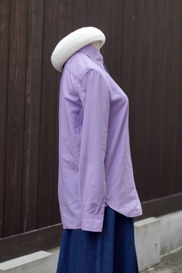 画像5: ”RALPH LAUREN” 無地 紫 コットン ブラウス 長袖  ワンポイント刺繍 ボタンダウンカラー[18437]