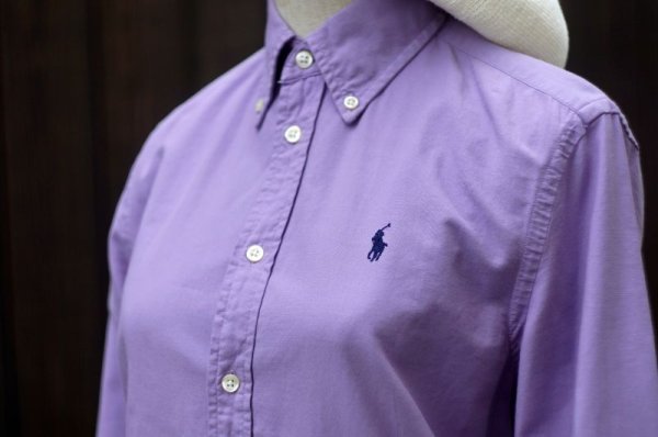 画像7: ”RALPH LAUREN” 無地 紫 コットン ブラウス 長袖  ワンポイント刺繍 ボタンダウンカラー[18437]