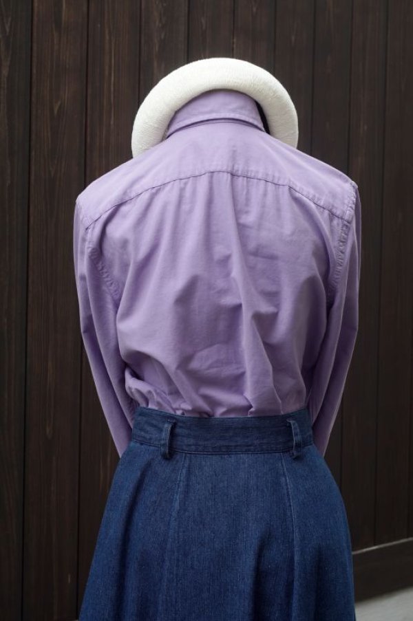 画像3: ”RALPH LAUREN” 無地 紫 コットン ブラウス 長袖  ワンポイント刺繍 ボタンダウンカラー[18437]