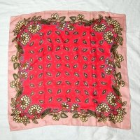 花柄 赤×ピンク シルク スカーフ 82cm四方 [18429]
