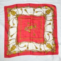 馬具模様 赤×白 シルク スカーフ 79cm四方 [18427]