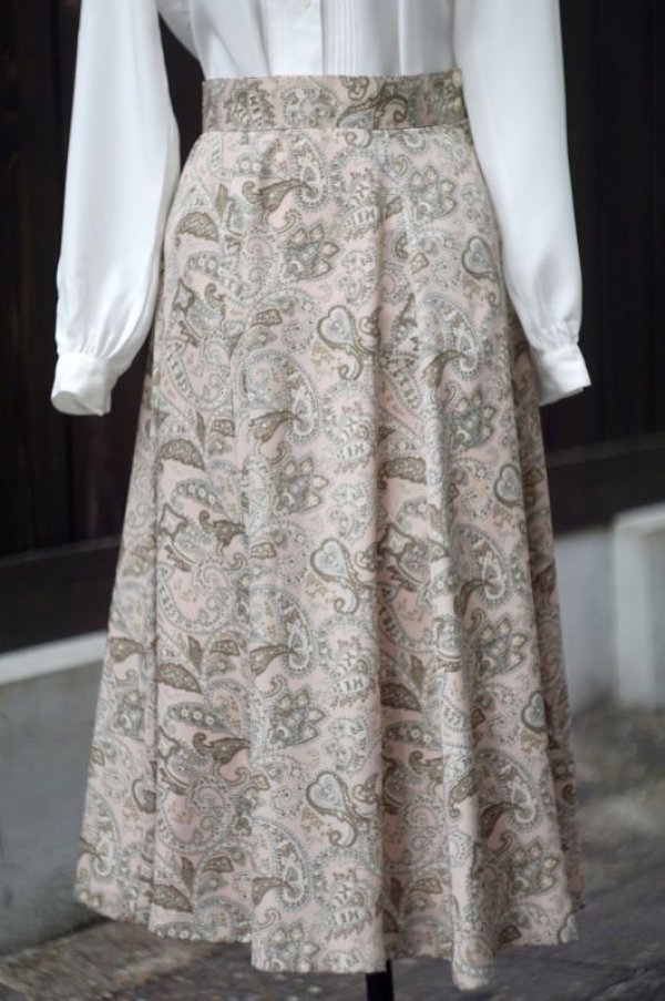 画像1: ペイズリー柄 ピンク系 フレア スカート w/68cm[18442]