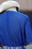 画像6: ドット柄 ブルー系 半袖 レトロワンピース ノーカラー ウエストゴム ラグランスリーブ[15200]
