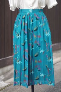 絵柄 青系 プリーツ スカート w/65cm[18476]