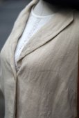画像5: US 無地 生成り色 リネン 長袖 アウター ジャケット ノッチドラペルーカラー ポケット[18482]