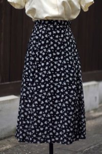 花柄 栗×白 フレア スカート w/62cm[18505]