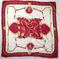 服飾小物模様 赤×白 シルク スカーフ87cm四方 [18554]