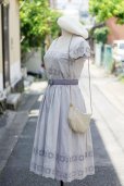 画像1: ”LAURA ASHLEY”無地 グレー コットン 半袖  レトロワンピース Vネック 刺繍 レース[18601] (1)