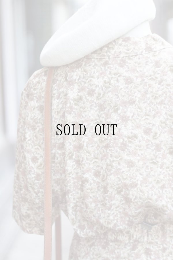 画像5: 花柄 ベージュ 半袖 セットアップ オープンカラー タック[18672]