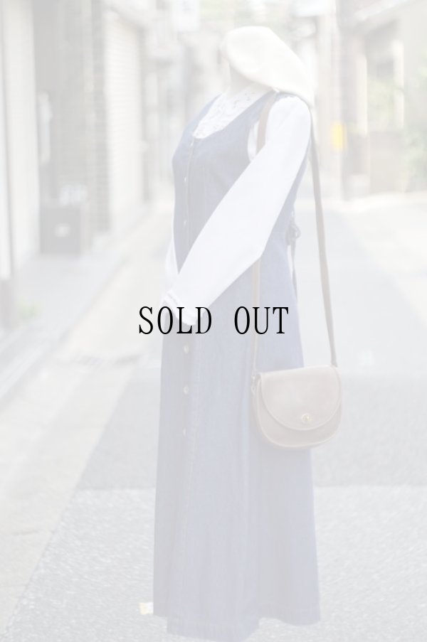 画像1: 無地 デニム ジャンパースカート バックレースアップリボン[18676]