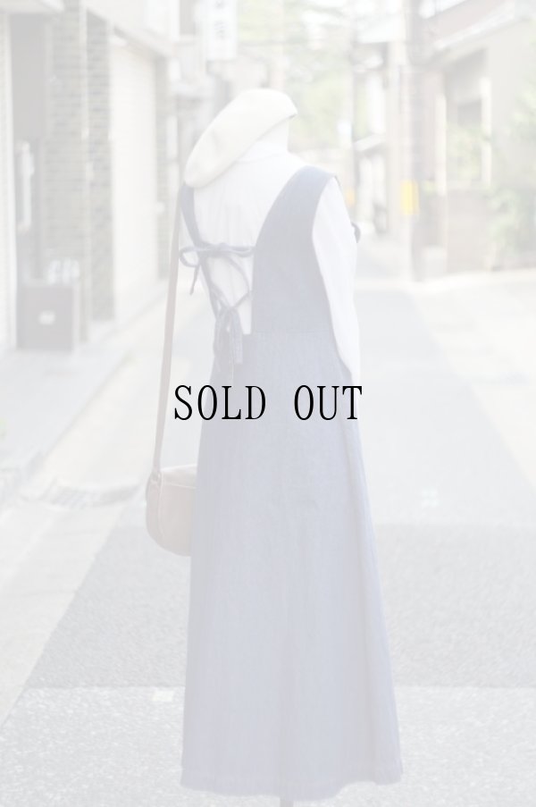 画像3: 無地 デニム ジャンパースカート バックレースアップリボン[18676]