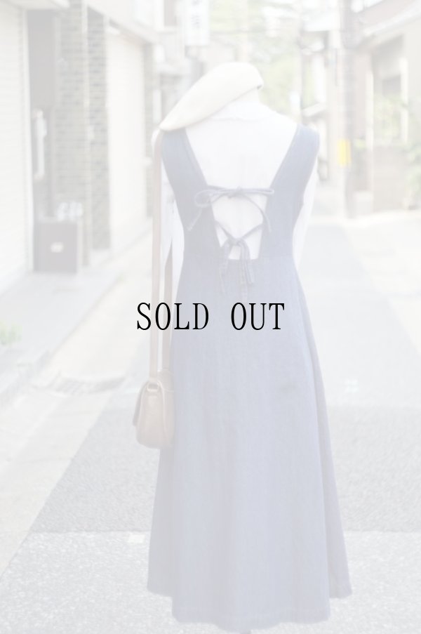 画像4: 無地 デニム ジャンパースカート バックレースアップリボン[18676]