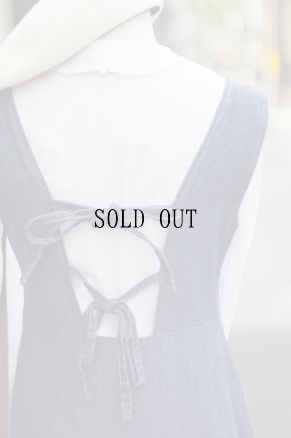 画像5: 無地 デニム ジャンパースカート バックレースアップリボン[18676]