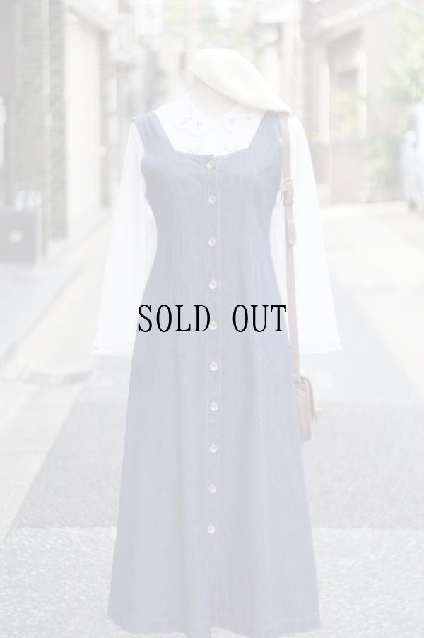 画像6: 無地 デニム ジャンパースカート バックレースアップリボン[18676]