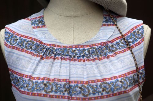 他の写真1: 花柄 水色 ノースリーブ レトロワンピース ラウンドネック[18685]