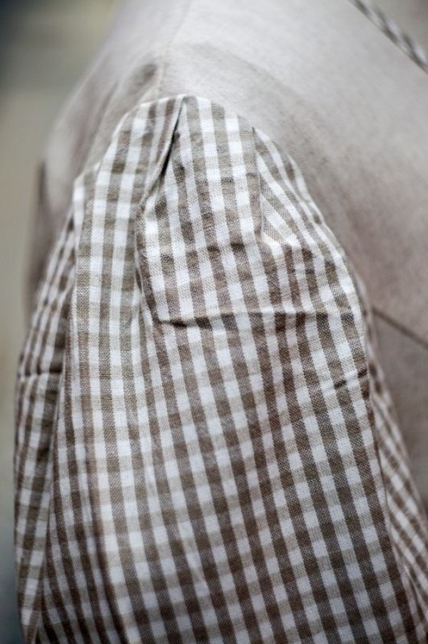 画像5: チェック柄 ベージュ系 半袖  レトロワンピース カーディガンネック[18734]