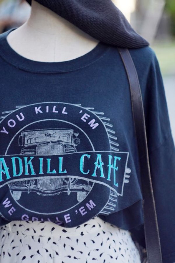 画像2: 黒 半袖 ビンテージ ROADKILLCAFE プリント Tシャツ[18762]