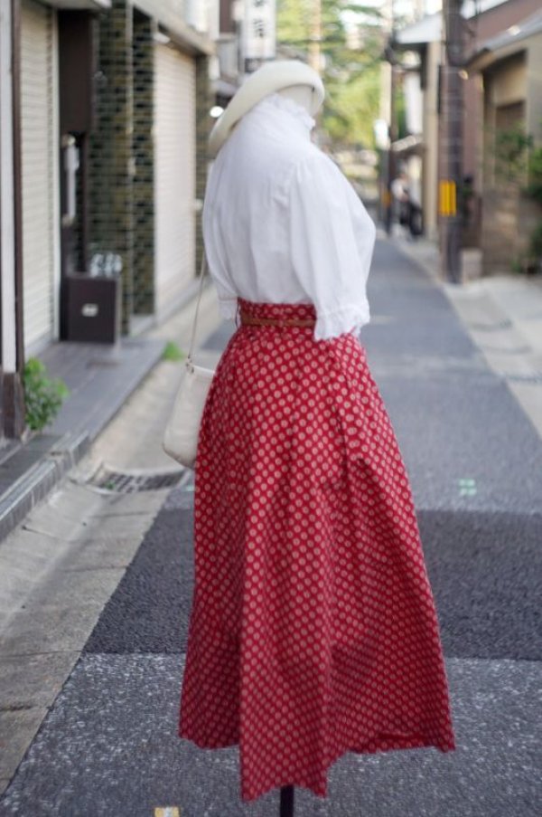 画像4: US製 花柄 赤 フレア スカート w/72cm[18807]