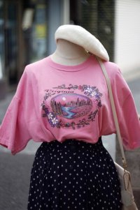 US ピンク 半袖 ビンテージ バージニア プリント Tシャツ[18868]