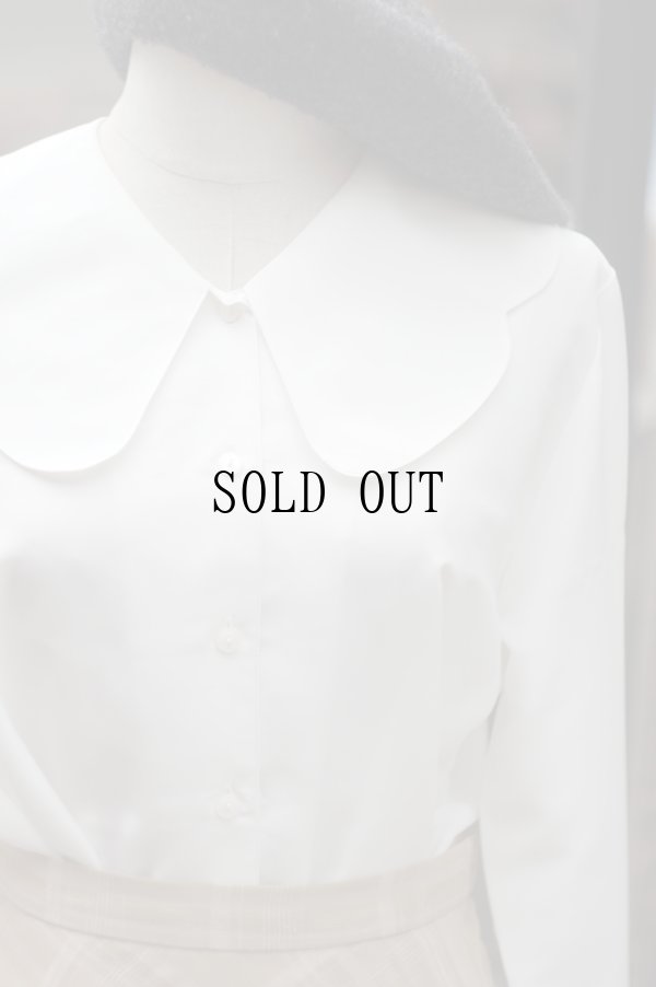 画像4: 無地 白 長袖 ブラウス ビッグカラー [19005]