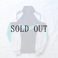 "adidas" 緑×ネイビー×白 長袖 アウター ジャージ ポケット 三本ライン [19034]