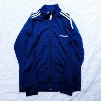 "adidas" 無地 ネイビー×白 長袖 アウター ジャージ ポケット 三本ライン [19033]