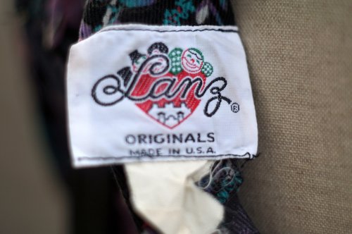 他の写真1: US製 花柄 黒 長袖 レトロワンピース コーデュロイ ノーカラー[19042]