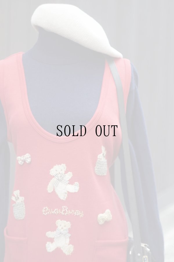 画像10: "Cuse Berry" テディベア アップリケ 赤 ジャンパースカート リボン [19054]