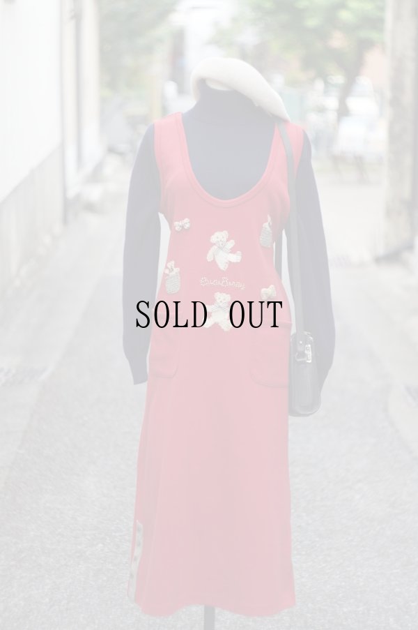 画像3: "Cuse Berry" テディベア アップリケ 赤 ジャンパースカート リボン [19054]