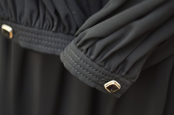 画像10: 無地 黒 長袖 レトロワンピース クルーネック[19171]