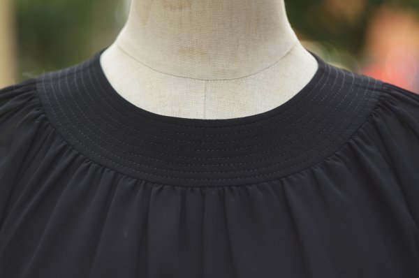 画像7: 無地 黒 長袖 レトロワンピース クルーネック[19171]