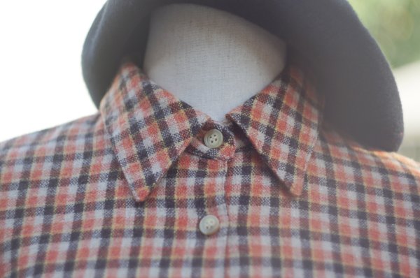 画像4: タータンチェック柄 長袖 ウール ブラウス レギュラーカラー[19211]